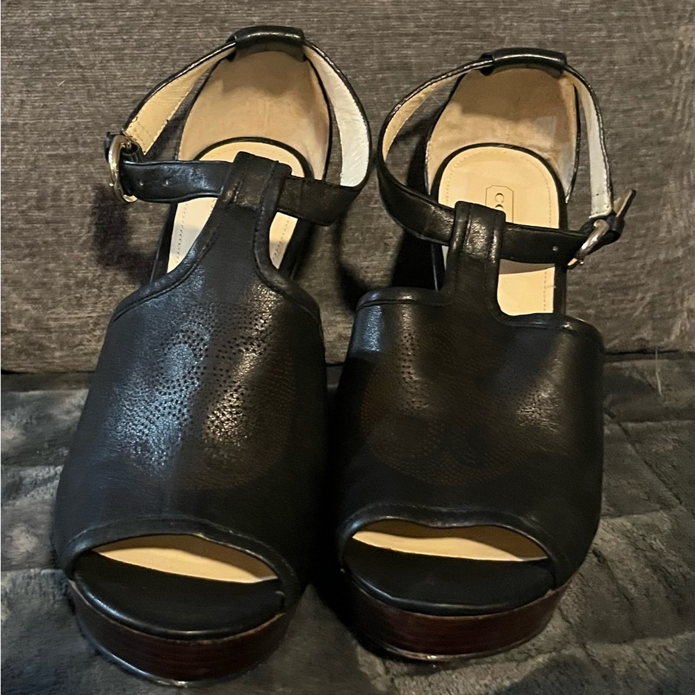 Coach Black Leather Ankle Strap Sandals